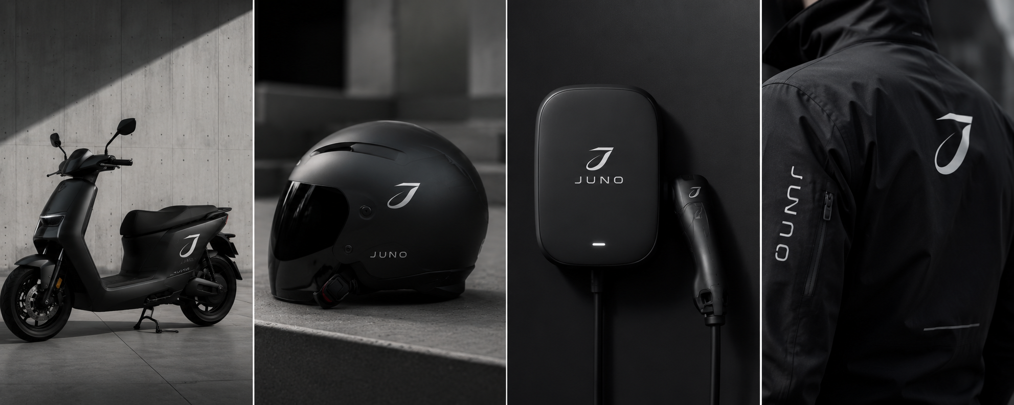 Aplicações da direção Iuno em scooter, capacete e vestuário