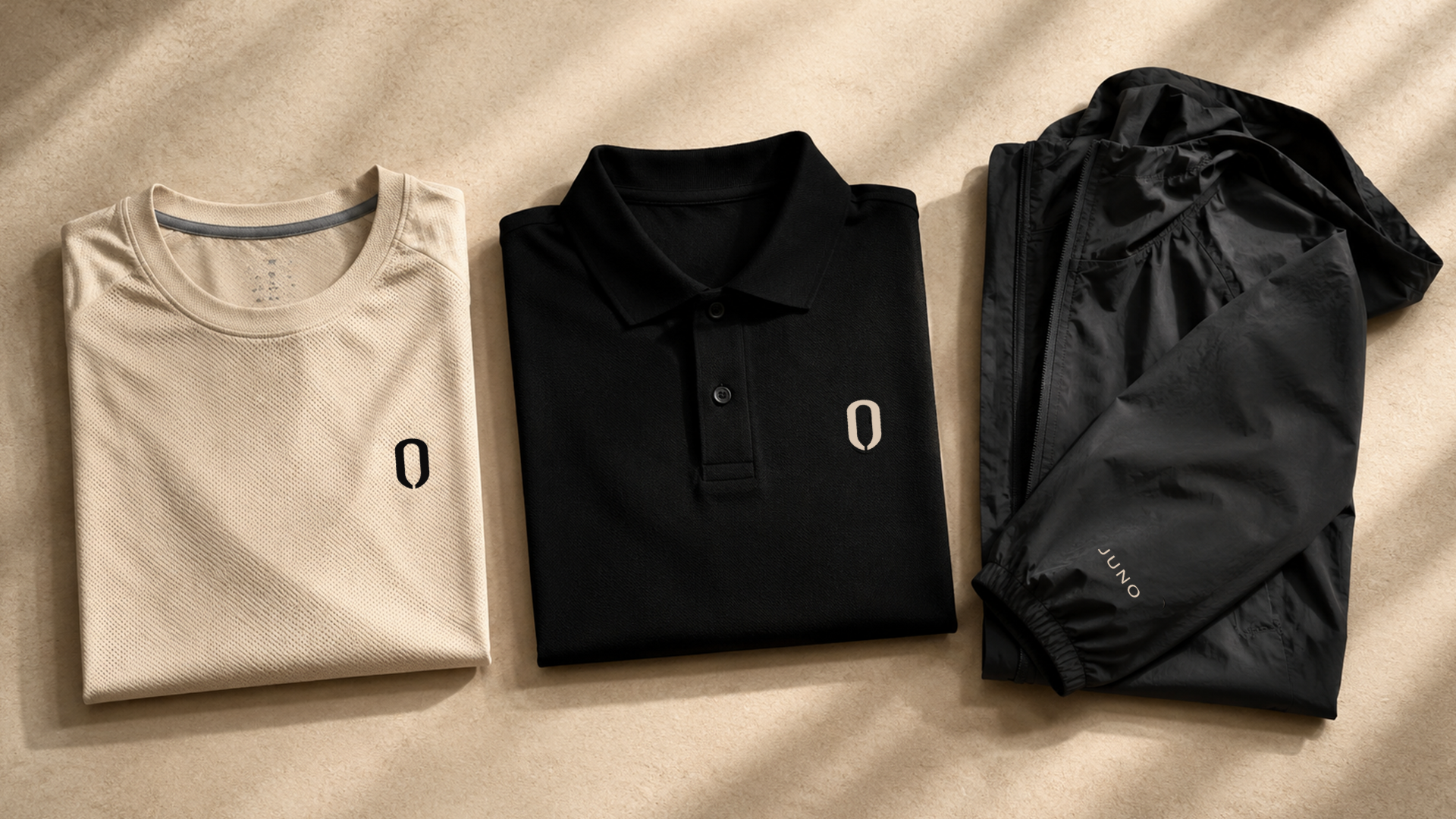 Uniformes Juno: camiseta técnica, polo e jaqueta corta-vento